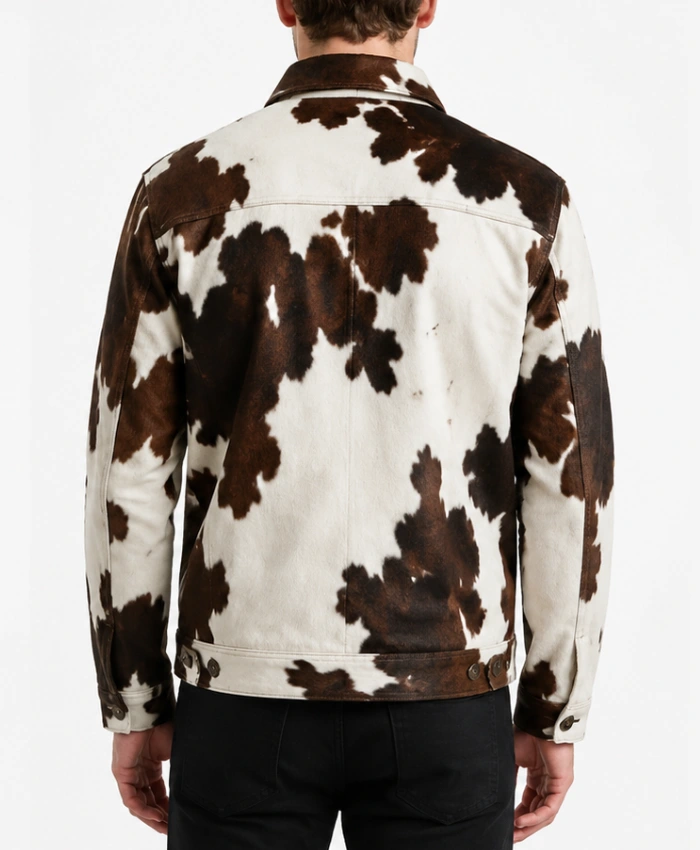 Chest Pocket Mens Classic Cowhide Leather Jacket