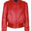Classic Red Leather Bomber Jacket Womens Zipper Style Jacket