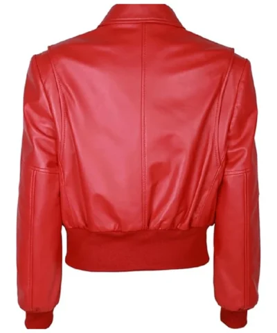 Classic Red Leather Bomber Jacket Zipper Style Jacket