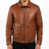 Coffmen Brown A2 Bomber Leather Jacket For Mens