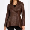Womens Real Leather Peplum Cognac Jacket