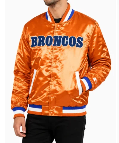 Denver Broncos Snap Tab Exclusive Orange Satin Jacket Front