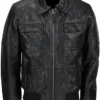 Detachable Fur Collar Biker Real Lambskin Black Leather Jacket