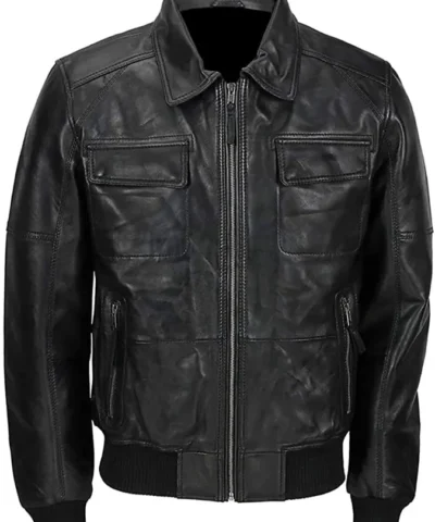 Detachable Fur Collar Biker Real Lambskin Black Leather Jacket