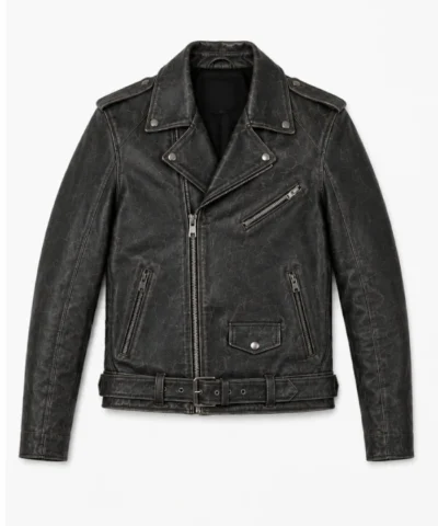Buy Mens Distressed Black Belted Motorcycle Jacket