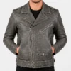 Mens Grey Biker Leather Distressed jacket