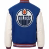 Edmonton Oilers Royal Blue and White Two-Tone Varsity Jacket Back