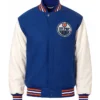 Edmonton Oilers Royal Blue and White Two-Tone Varsity Jacket Front