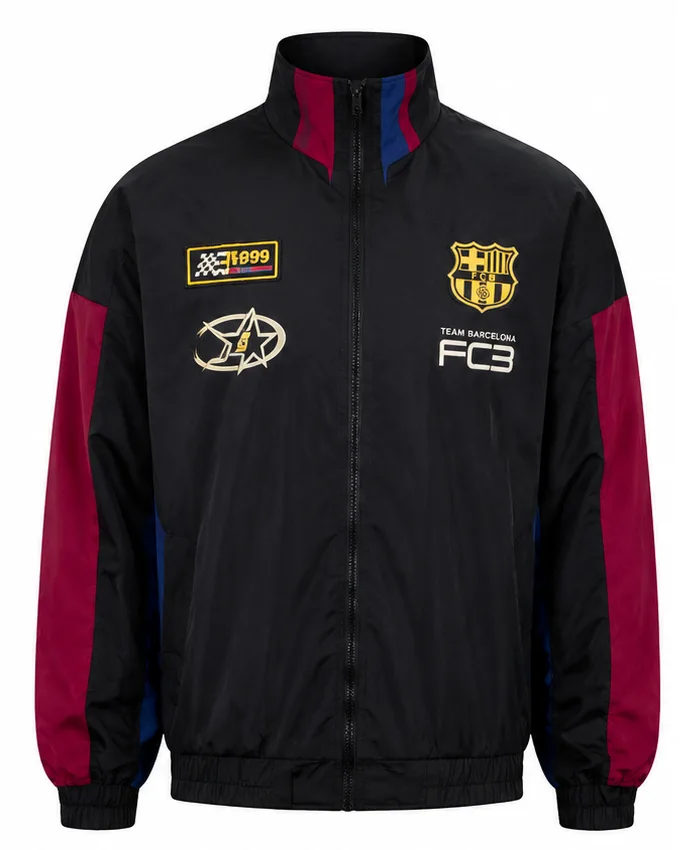 FC Barcelona 1899 Football Team Antracite Nylon Racing Jacket Front