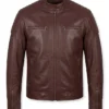 Fashion Waxed Quilted Burgundy Biker Leather Jacket