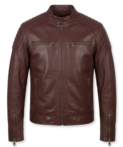 Fashion Waxed Quilted Burgundy Biker Leather Jacket