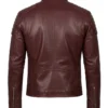Fashion Waxed Quilted Burgundy Biker Leather Jacket For Sale