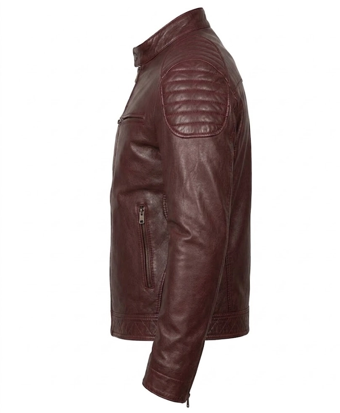 Fashion Waxed Quilted Burgundy Leather Jacket