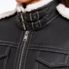 Fiona Leather Hooded Shearling Jacket in Black