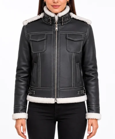 Buy Fiona Black Hooded Shearling Leather Jacket