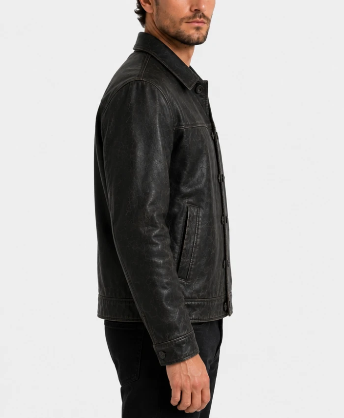 Mens Gatsby Black Distressed Leather Jacket