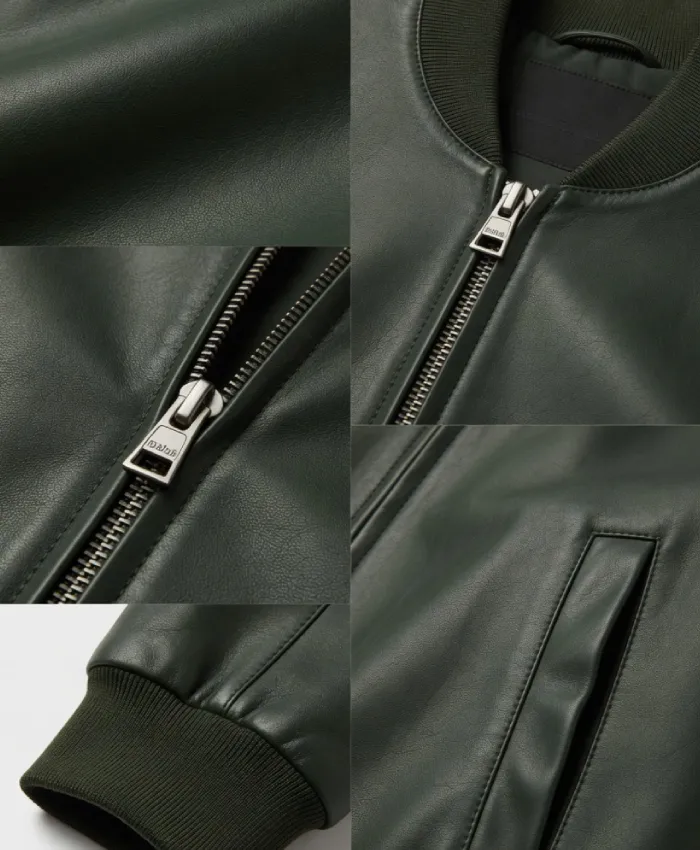 Green Leather Bomber Jacket