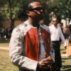 Gunna Paris Fashion Week 2026 Under Armour Vintage Moto Red and White Leather Jacket For Men and Women