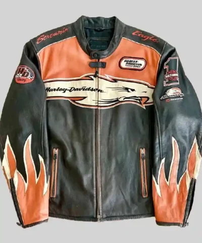 Harley Davidson Screamin Eagle Biker Leather Jacket For Men