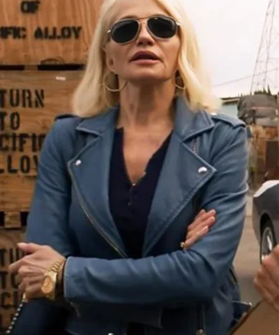 Janine Cody Animal Kingdom Blue Leather Jacket front