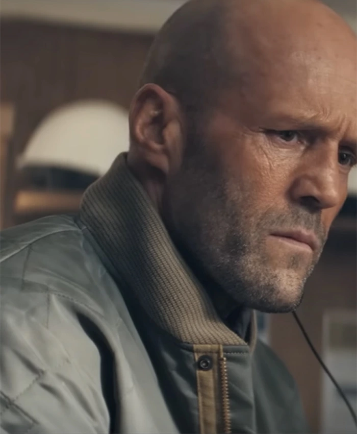 Jason Statham A Working Man Bomber Jacket close up Collar