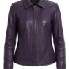 Jose Purple Womens Harrington Leather Jacket