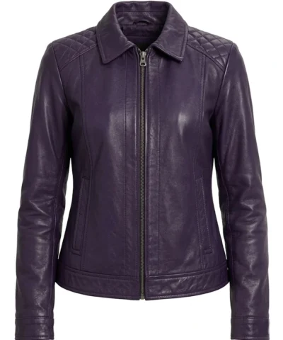 Jose Purple Womens Harrington Leather Jacket
