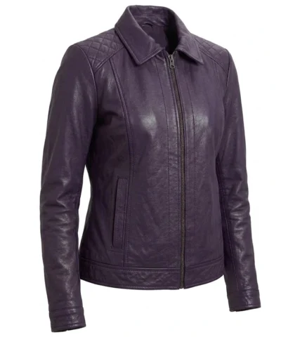 Jose Purple Womens Harrington Leather Jacket For Sale