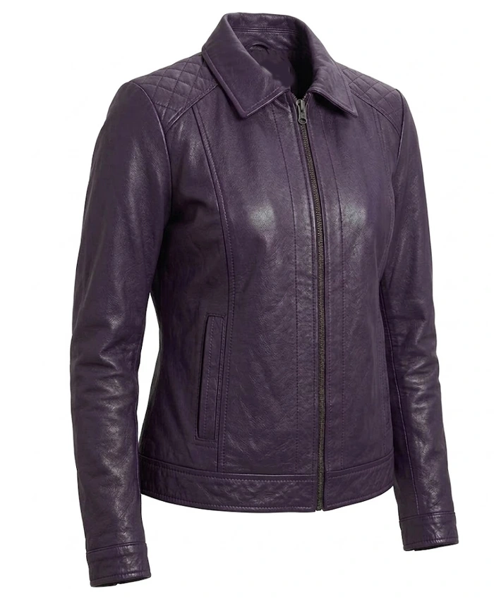 Jose Purple Womens Harrington Leather Jacket For Sale