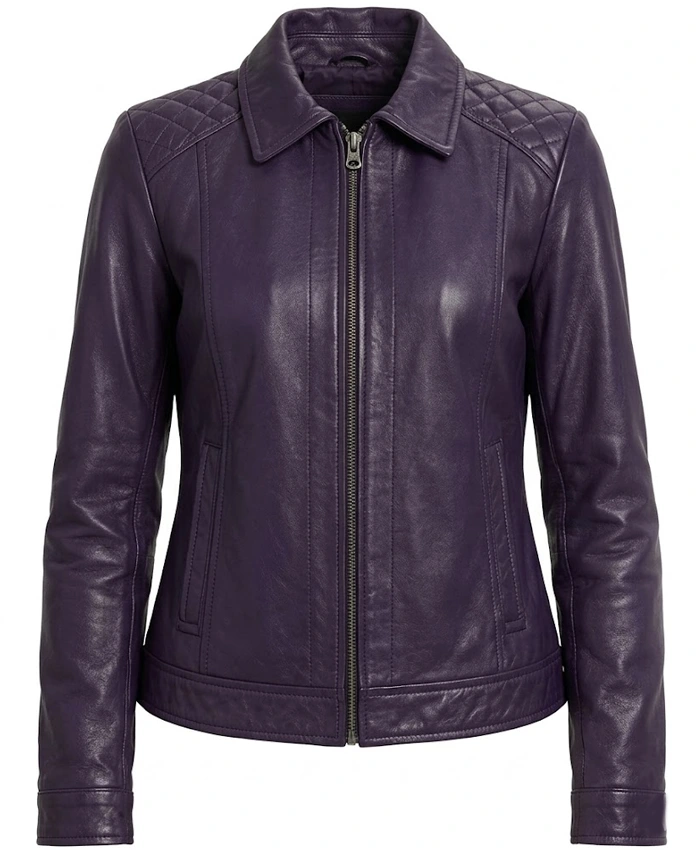 Jose Purple Womens Harrington Leather Jacket