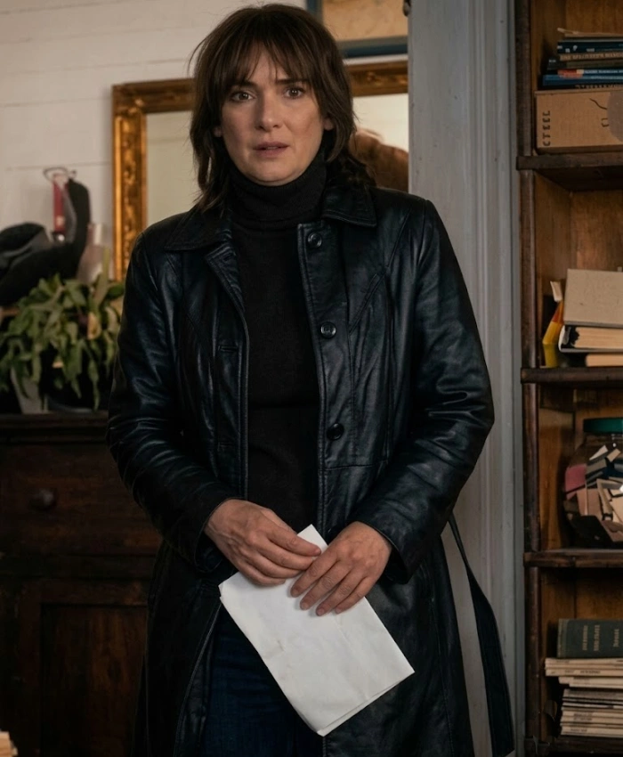 Joyce Byers Stranger Things Black Leather Coat