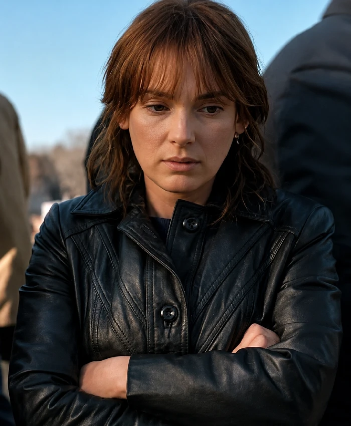 Joyce Byers Stranger Things Winona Ryder Black Leather Coat