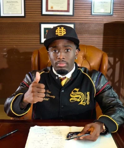 Kai Cenat Custom Streamer University Black Wool Leather Varsity Jacket Sale