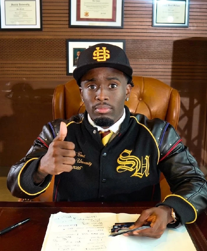 Kai Cenat Custom Streamer University Black Wool Leather Varsity Jacket Sale