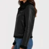 Black Ladies Leather Aviator Jacket