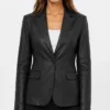 Black Leather Blazer for Ladies