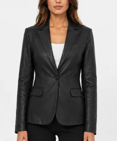 Black Leather Blazer for Ladies
