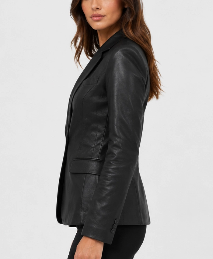 Ladies Black Leather Blazer