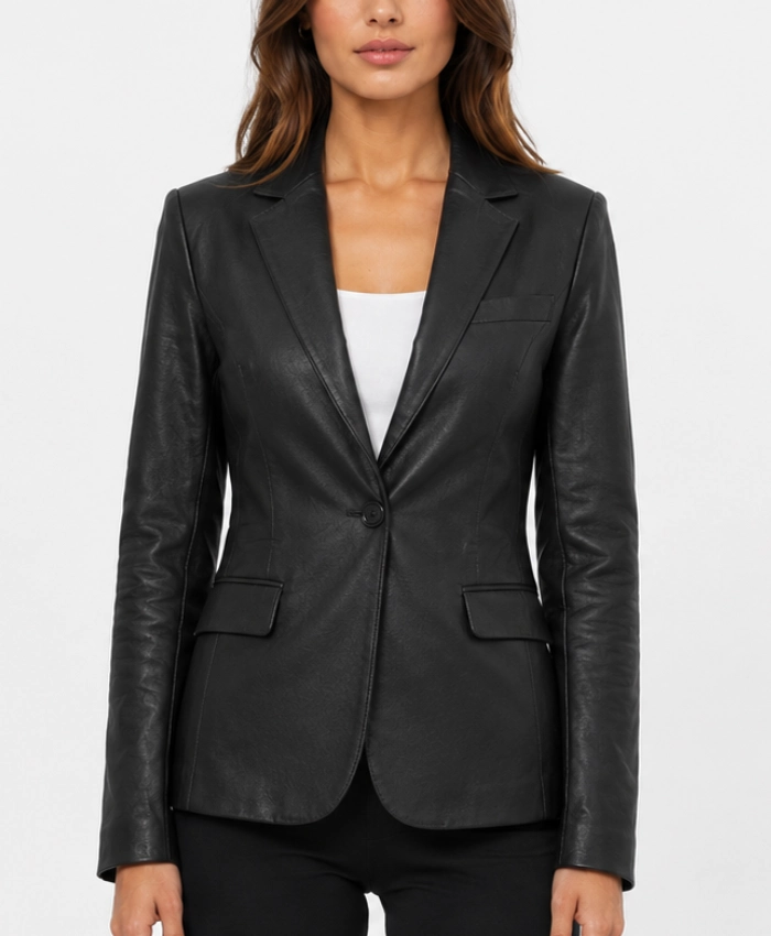 Black Leather Blazer for Ladies
