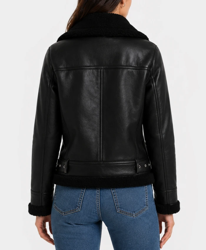 Black Ladies Leather Aviator Jacket