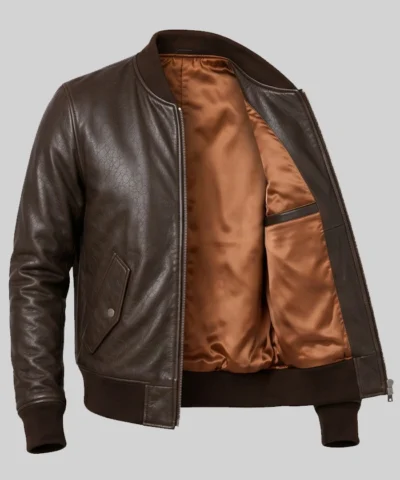 Lambskin Leather MA-1 Flight Dark Brown Jacket For Mens