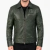 Lavendard Mens Green Leather Biker Jacket