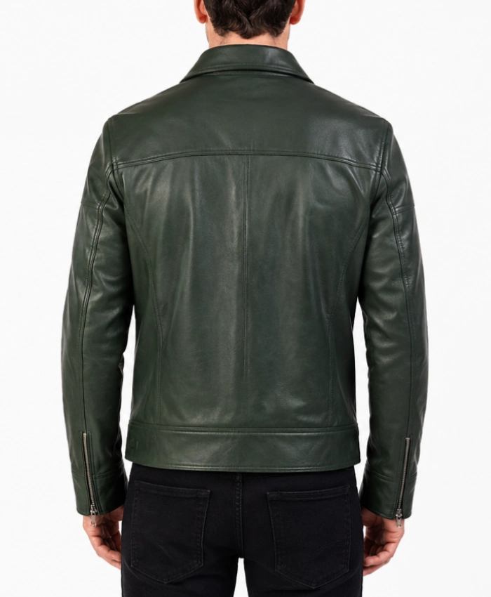 Shop Mens Lavendard Green Leather Biker Jacket