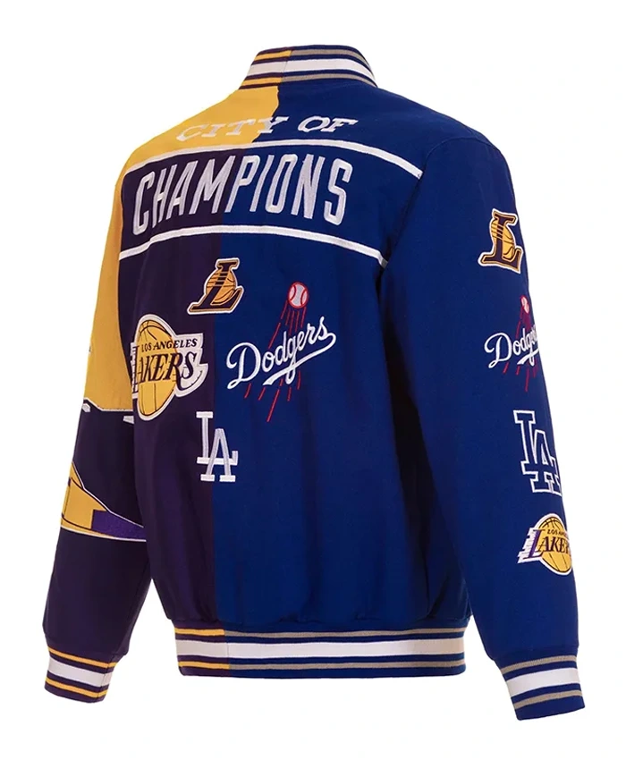 Los Angeles Lakers and Dodgers City of Champions Bomber Block Jacket Back