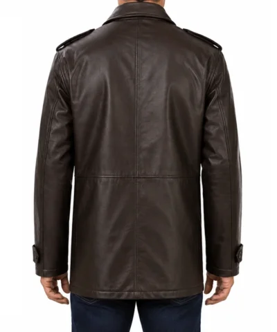 M65 Field Full-Snap and Zipper Brown Real Leather Jacket Back