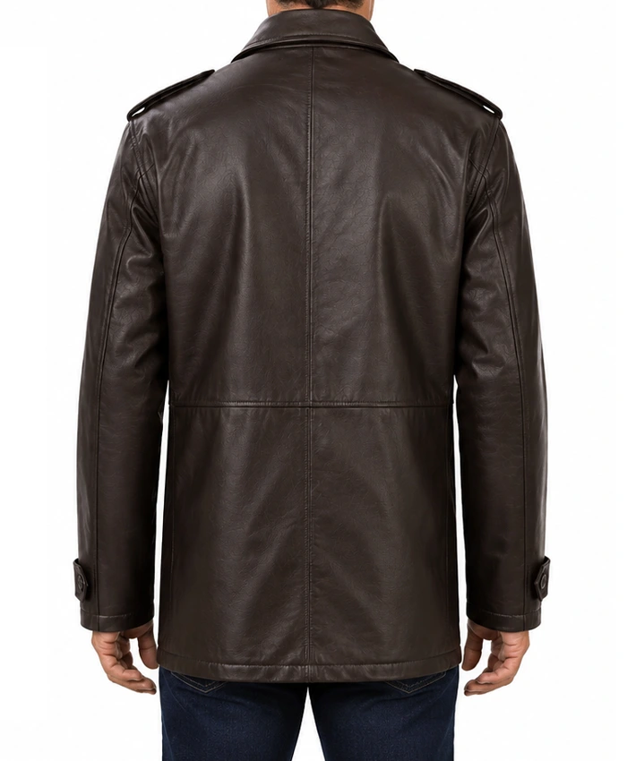 M65 Field Full-Snap and Zipper Brown Real Leather Jacket Back