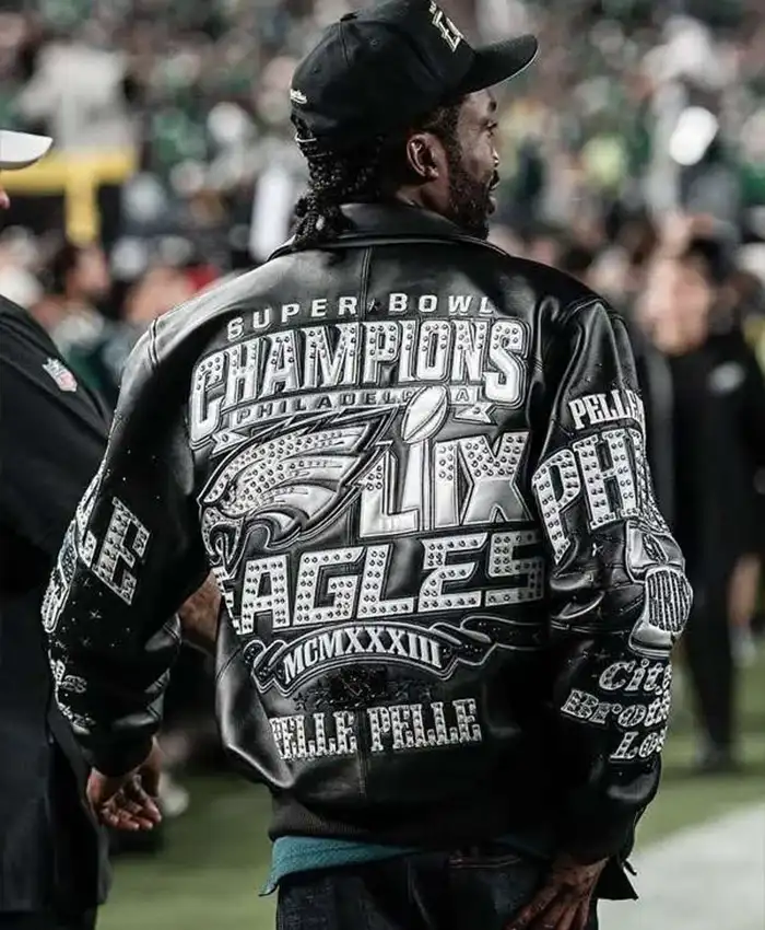Meek Mill Philadelphia Eagles Black Leather Jacket back