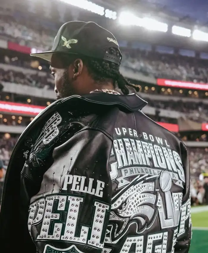 Meek Mill Philadelphia Eagles Black Leather Jacket left back