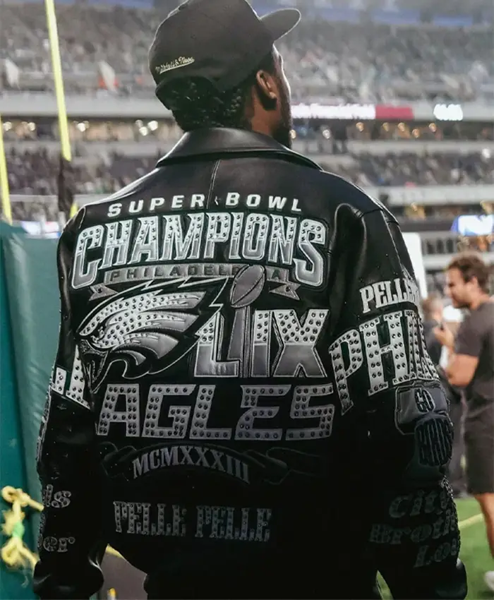 Meek Mill Philadelphia Eagles Black Leather Jacket right back