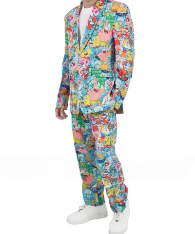 Mens 2 Piece Spongebob Frenzy Multicolor Suit